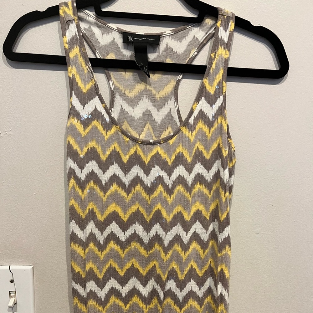 INC International Vintage Sequined Tank Long Top Chevron small